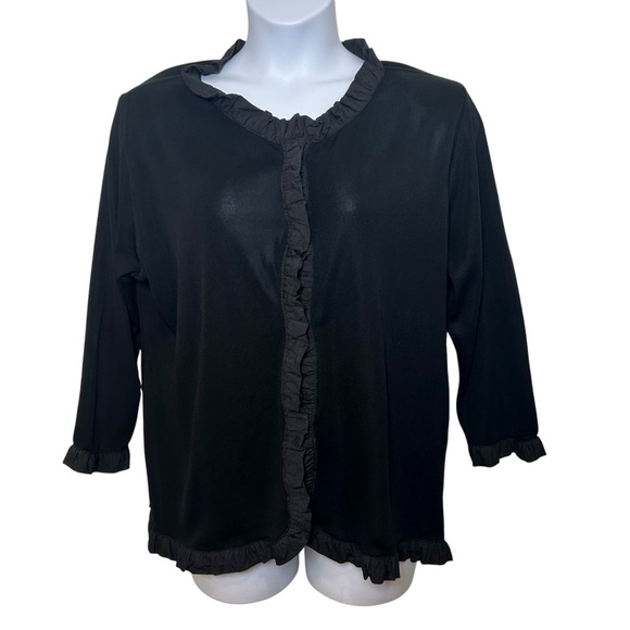 Exclusively Misook black knit long sleeve ruffle cardigan size 1X capsule career - Picture 3 of 11